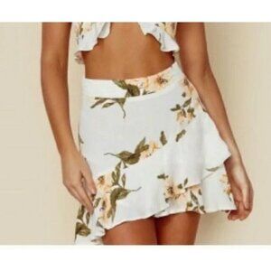 New Flynn Skye Michelle Mini Skirt Womens L Orange Gatherings Floral Rayon